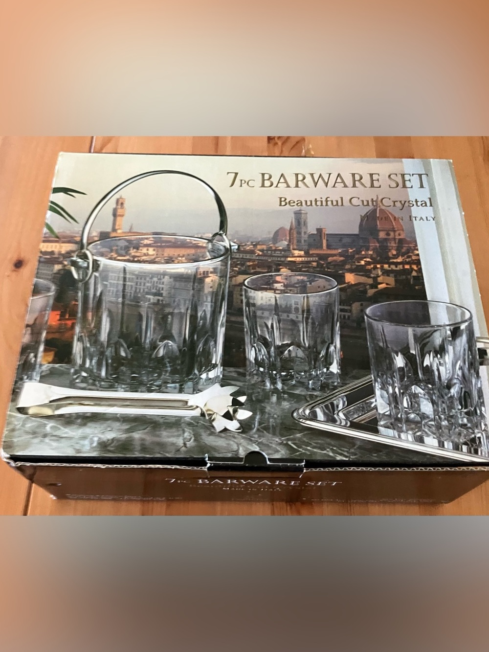 NEW Godinger Vintage Italian 1980’s Barware 7-Piece Crystal/Silver Drinkware Set